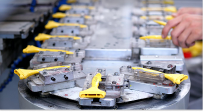 Factory assembly line with machinery