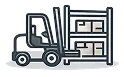 warhouse forklift and shelving icon